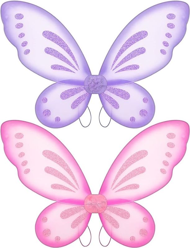 Photo 1 of 2 Pieces Butterfly Fairy Wings Butterfly Wing Dress Up Birthday Party Favors Costume Accessory Halloween Angel Wing for Kids
