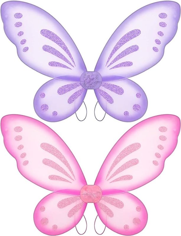 Photo 1 of 2 Pieces Butterfly Fairy Wings Butterfly Wing Dress Up Birthday Party Favors Costume Accessory Halloween Angel Wing for Kids
