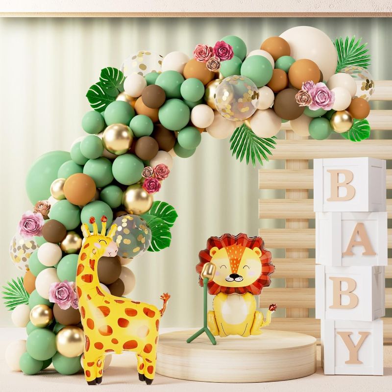 Photo 1 of 143Pcs Wild One Birthday Decorations for Boys - Safari Baby Shower Decorations Balloons Arch for Jungle Party Decorations, Sage Green Balloons Garland Kit for Safari Birthday Decorations (jungle)
