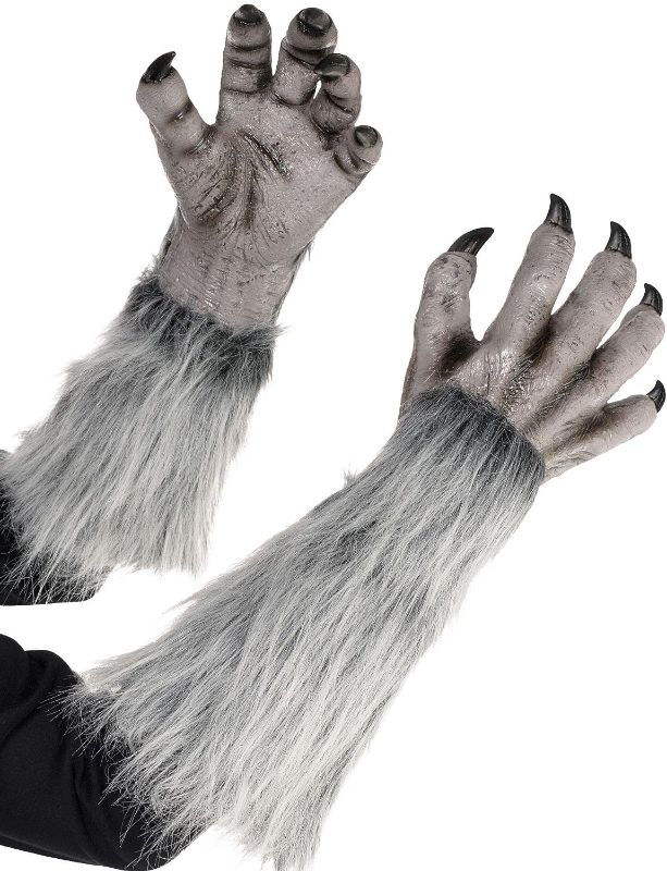 Photo 1 of 2 count amscan Gray Werewolf Gloves for Adults, Halloween Costume Accessory, One Size, 18", Latex
