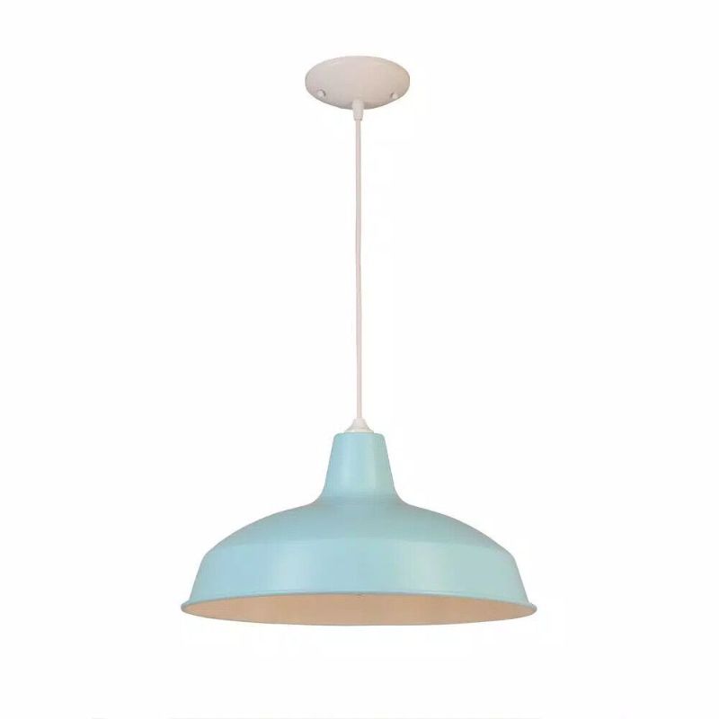 Photo 1 of 1-Light Light Blue Warehouse Pendant with Metal Shade
