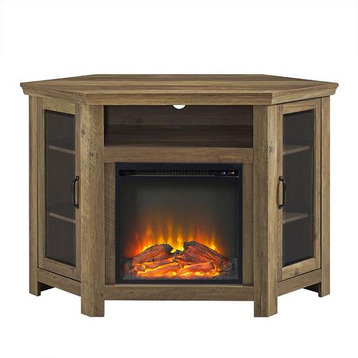 Photo 1 of 52 Classic Traditional Wood Corner Fireplace Media TV Stand Console in Rustic Oak - Walker Edison W48FPCRRO
