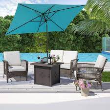 Photo 1 of 10 ft. x 6.5 ft. Rectangular Aluminum Market Tilt Patio Umbrella in Lake Blue
no base***