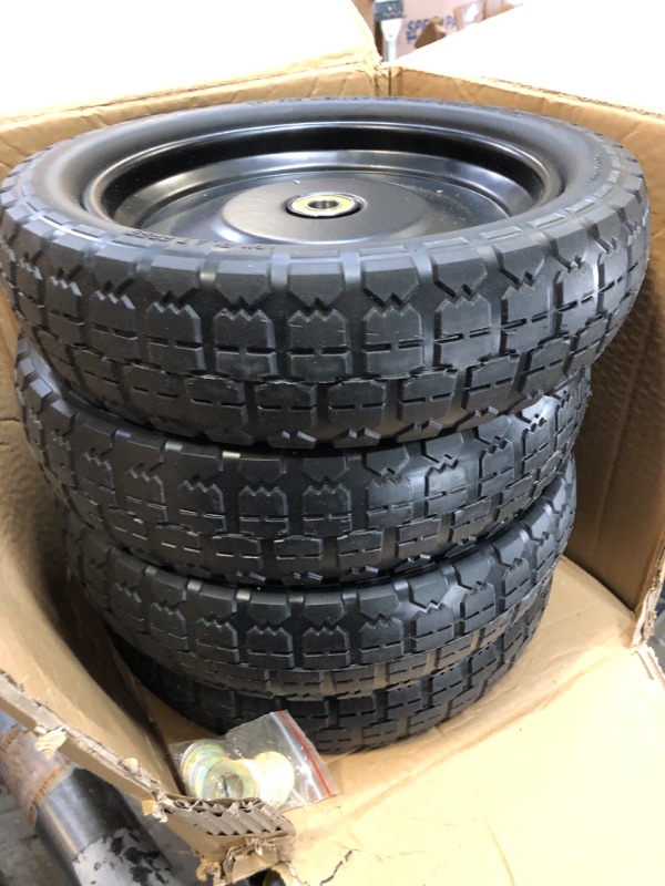 Photo 2 of (4-Pack) 13‘’ Tire for Gorilla Cart - Solid Polyurethane Flat-Free Tire and Wheel Assemblies - 3.15” Wide Tires with 5/8 Axle Borehole and 2.1” Hub 13“ Wheels -4 Pack