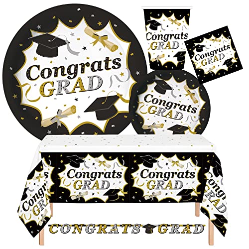 Photo 1 of 120 Pc Classic Graduation Value Pack Party Set Include 7" Snack Dessert Plates 30 Dinner Plates 30 Ct 3 Ply Napkins 30 Cups 30 Ct Serves 30
