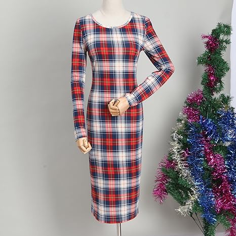Photo 1 of  Outfit Stretchy Plaid Christmas Dress  Long Sleeve xl