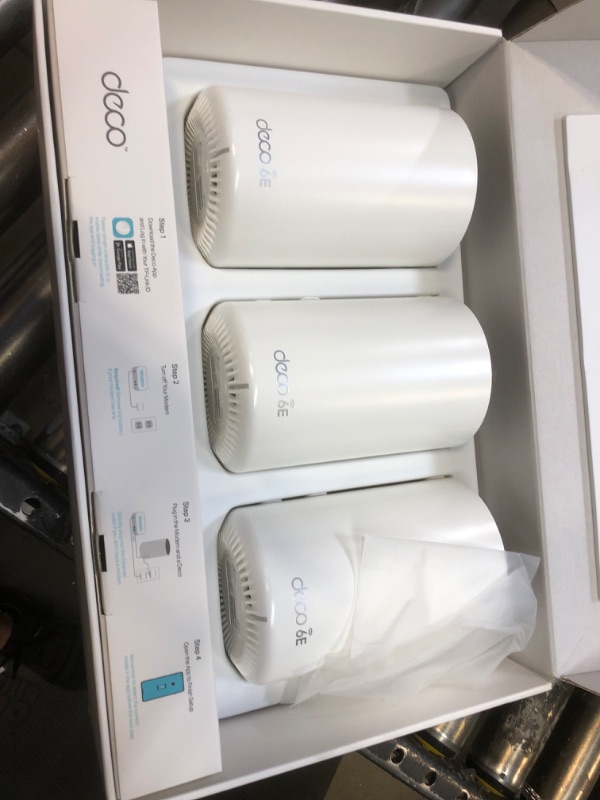 Photo 3 of TP-Link Deco AXE5400 Tri-Band WiFi 6E Mesh System – Wi-Fi up to 7200 Sq.Ft, Engadget Rated Best Mesh For Most People, Replaces WiFi Router and Extender, AI-Driven Mesh New 6GHz Band, 3-Pack(Deco XE75) WiFi 6E Mesh, 3-Pack