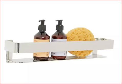 Photo 1 of 18 in. x 4 in. Rectangular Shower Shelf with Rail in Satin
