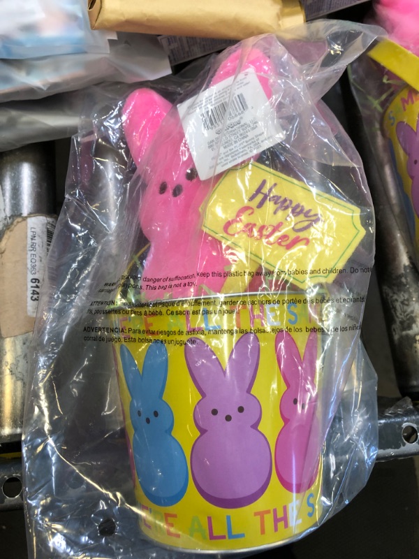 Photo 2 of Animal Adventure 9-10.5 INCH Easter Soft Plush Peeps® in TIN Bucket | Pink Bucket and Plush Pink