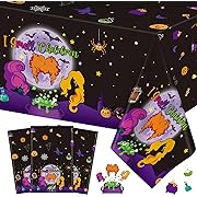 Photo 1 of 3 Pack Halloween Hocus Pocus Tablecloth, I Smell Children Halloween Table Cloth Witch Disposable Rectangular Platstic Table Covers for Halloween Party Decoration