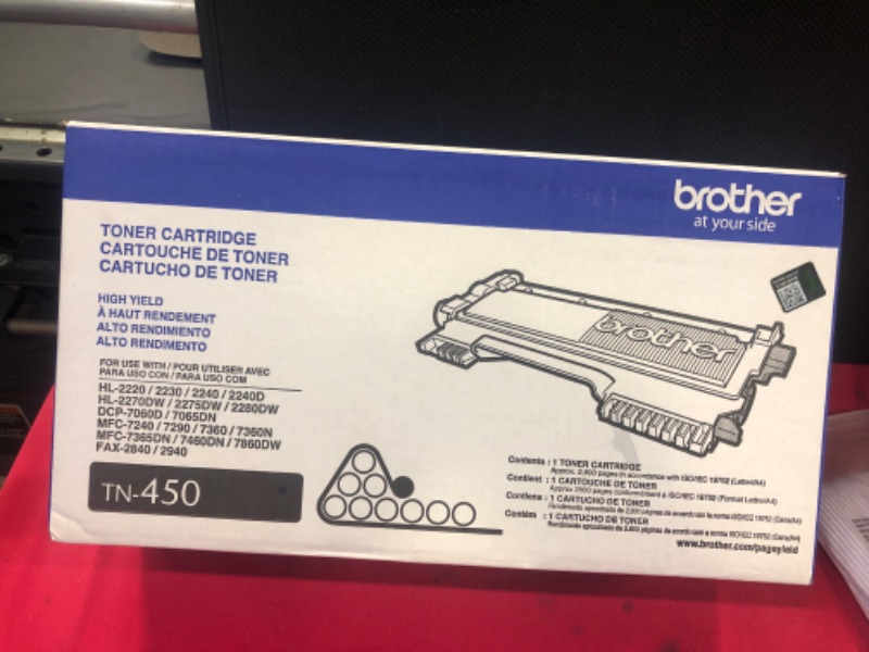 Photo 2 of Brother Genuine High Yield Toner Cartridge, TN450, Replacement Black Toner, Page Yield Up To 2,600 Pages