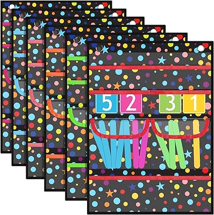 Photo 1 of 6 Pcs Standard Pocket Chart for Classroom Homeschool Teaching Supplies 14" x 20" Durable Classroom Pocket Chart for Word Wall Sight Words Sentence Strip Holder Daily Visual Schedule