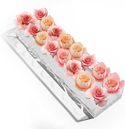 Photo 1 of 16 Inches Long Clear Acrylic Flower Vase Rectangular Floral Centerpiece Acrylic Flower Box for Dining Table Rectangle Decorative Modern Vase for Wedding Party Home Decor