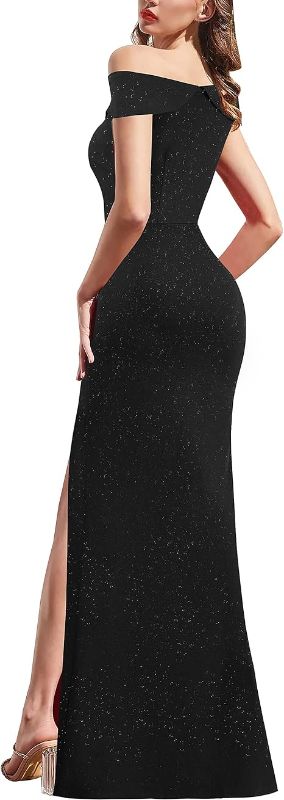 Photo 1 of      BLACK!!!!!!!!!!!!!!!!!!VFSHOW Womens Sexy Ruffle Off Shoulder Formal Wedding Guest Bridesmaid Maxi Dress 2023 Split Prom Evening Mermaid Long Gown   LARGE  Sparkly BLACK 