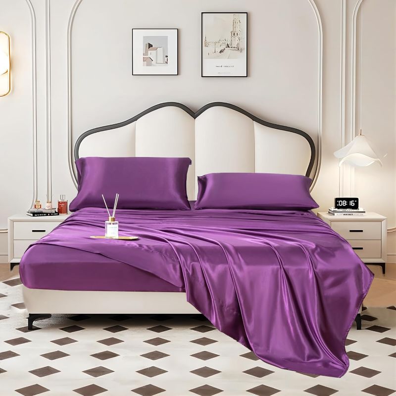 Photo 1 of 
Photo 2 of Koreyoshi 4 PCS Satin Sheets Full - Luxury Silk Silky Super Soft Full Sheet Sets - Wrinkle & Fade Free - Deep Pocket Fitted Sheet, Flat Sheet, Pillow Cases (Purple, KING)
1/2
Koreyoshi 4 PCS Satin Sheets Full - Luxury Silk Silky Super Soft Ful