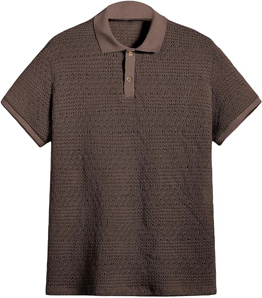 Photo 1 of WDIRARA Men's Button Front Short Sleeve Hollow Out Polo Shirt Casual Collar Tops   SIZE XL 