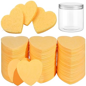 Photo 1 of 242Pcs Heart Facial Sponges Face Sponges Compressed Facial Sponge for Estheticians Cleansing Facials Makeup Washing Face (Yellow)