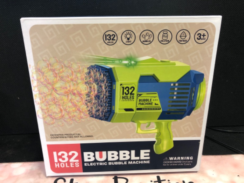 Photo 2 of 132 Holes Bubble Machine Gun - 2023 Upgraded Light Up Bubble Bazooka with Bubble Solution Electric Cannon Gun Blaster Bubbles Maker, Summer Outdoor Toys Gift for Birthday Wedding Party (Green) 132 Holes Green