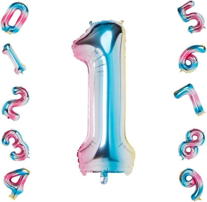 Photo 1 of 40 Inch Large Rainbow Gradient Number 1 Helium Balloon,Foil Digital Balloons for Party Birthday Decorations, Pack of 2
