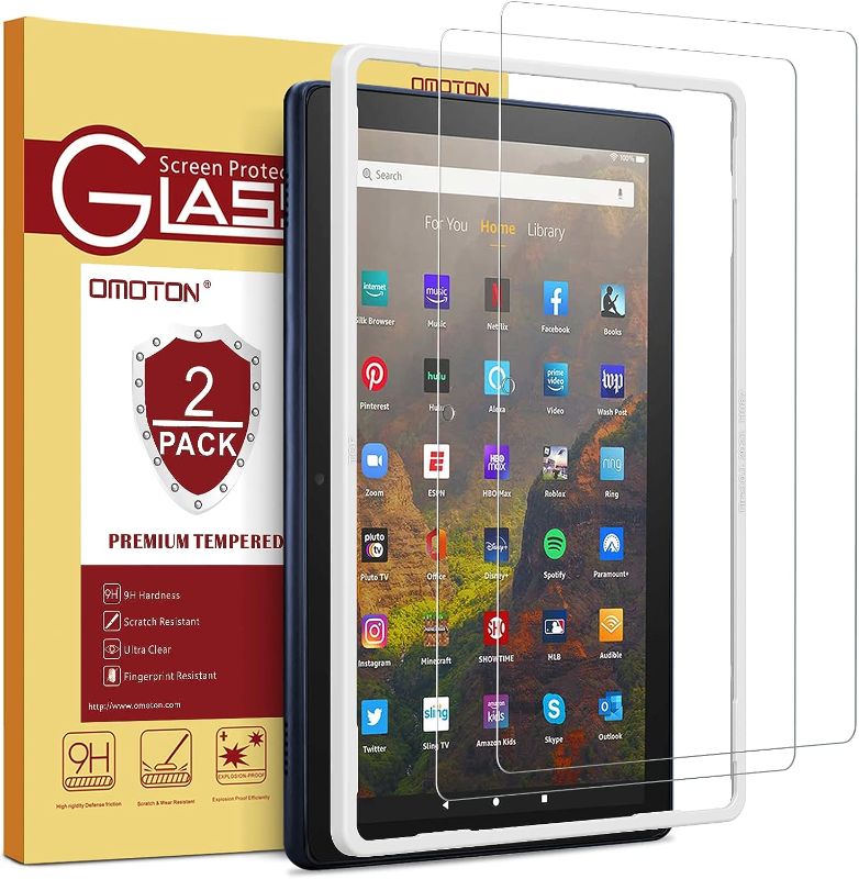 Photo 1 of [2 Pack] OMOTON Screen Protector for Amazon Fire HD 10/Fire HD 10 Plus/Fire HD 10 Kids/Fire HD 10 Kids Pro Tablet 10.1 Inch (11th Generation, 2021 Released), Tempered Glass/Alignment Tool
