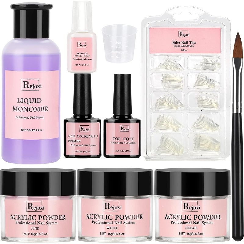 Photo 1 of Acrylic Nail Kit with Primer and Top Coat, Nail Starter Kit for Beginners with Everything Nail Tips Glue Brush at Home Acrylic Powder Monomer Set
