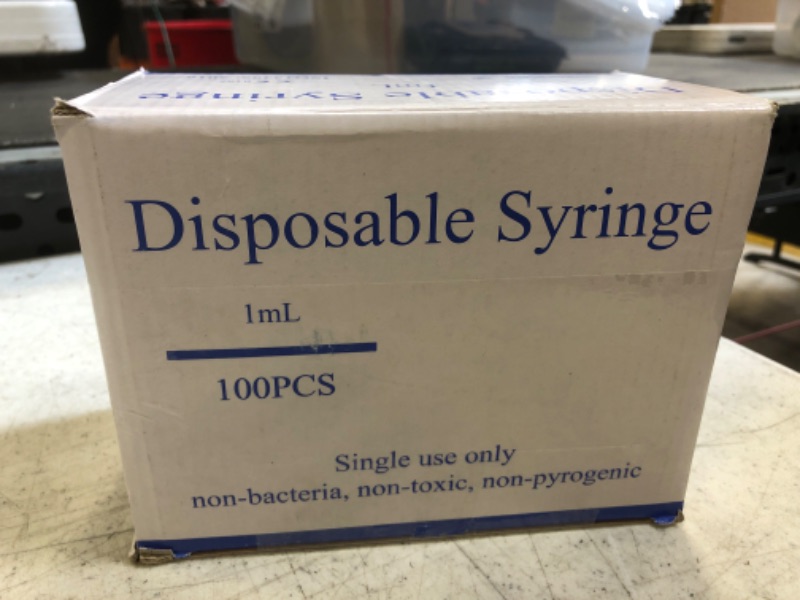 Photo 1 of 100Pack 1ml Syringe with 30 Gauge 1/2 Inch 13mm Needle for Industrial, Scientific Labs, Liquid Dispensing, Individually Wrapped
