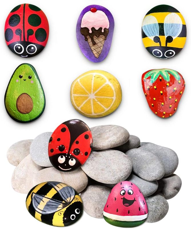 Photo 1 of DECORKEY 22PCS River Rocks for Painting, Natural Unpolished Smooth Rocks for DIY, Arts & Crafts, 2-3inch Stone Perfect for Kids Party, Home, School & Kindness Project, Decorations
