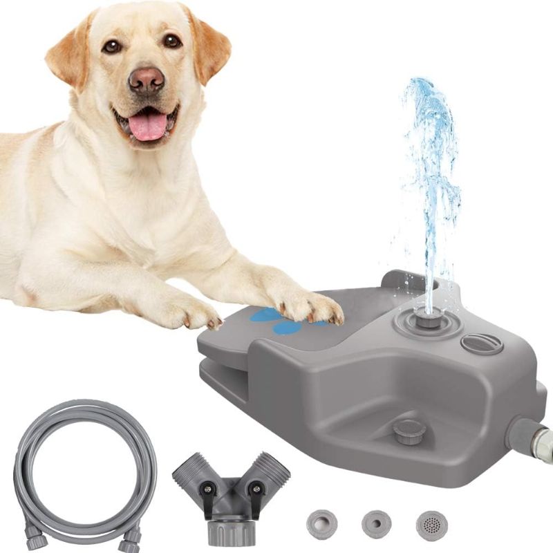 Photo 1 of FURUISEN Dog Water Fountain Outdoor, Dog Sprinkler Toy Step on, Paw Activated Dog Drinking Fountain Water Dispenser for Large Or Small Dog Bowl Alternative (Grey)
