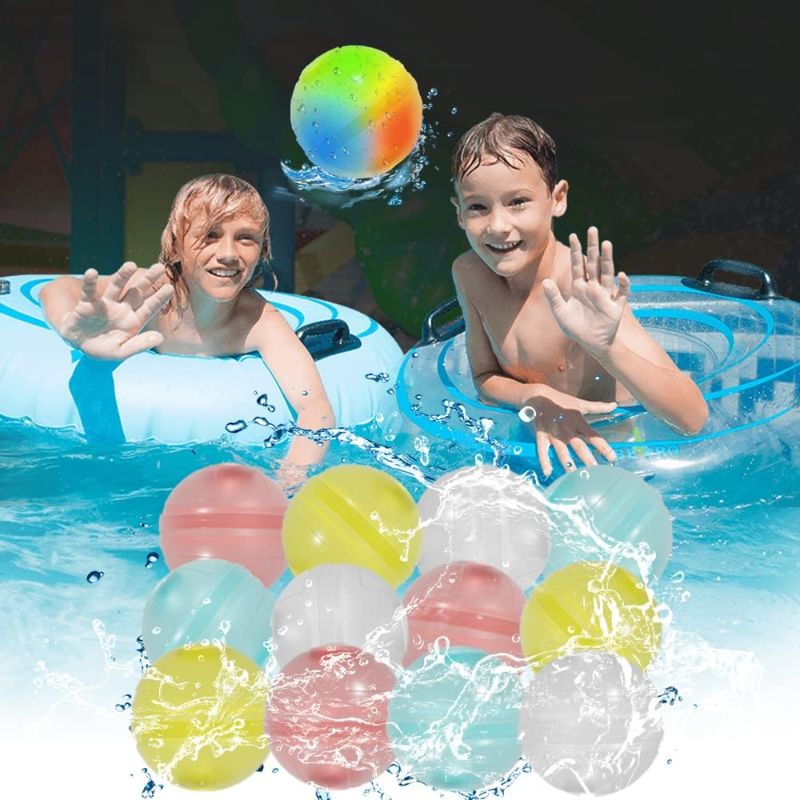 Photo 1 of 12PCS Reusable Water Balloons, Self Sealing Quick Fill Latex-Free Silicone Water Ball, Water Balloons For Summer Swimming Pool Party for Kids Adults Outdoor Activities Beach Fun Party Supplies
