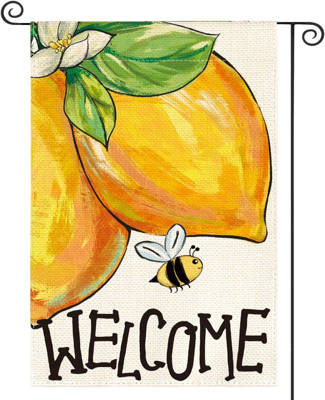 Photo 1 of 2 PACKS - AVOIN colorlife Summer Lemon Welcome Garden Flag 12x18 Inch Double Sided Outside, Bee Party Holiday Burlap Yard Outdoor Decoration
