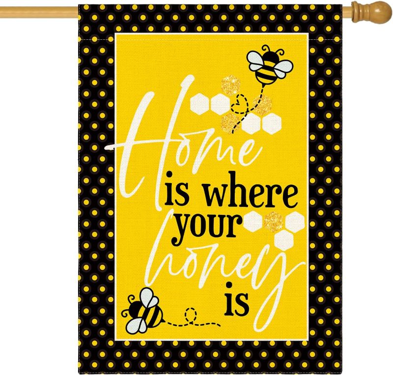 Photo 1 of AVOIN colorlife Home Is Where Your Honey Is Bee House Flag Double Sided Outside, Summer Holiday Party Yard Outdoor Decoration 28 x 40 Inch
