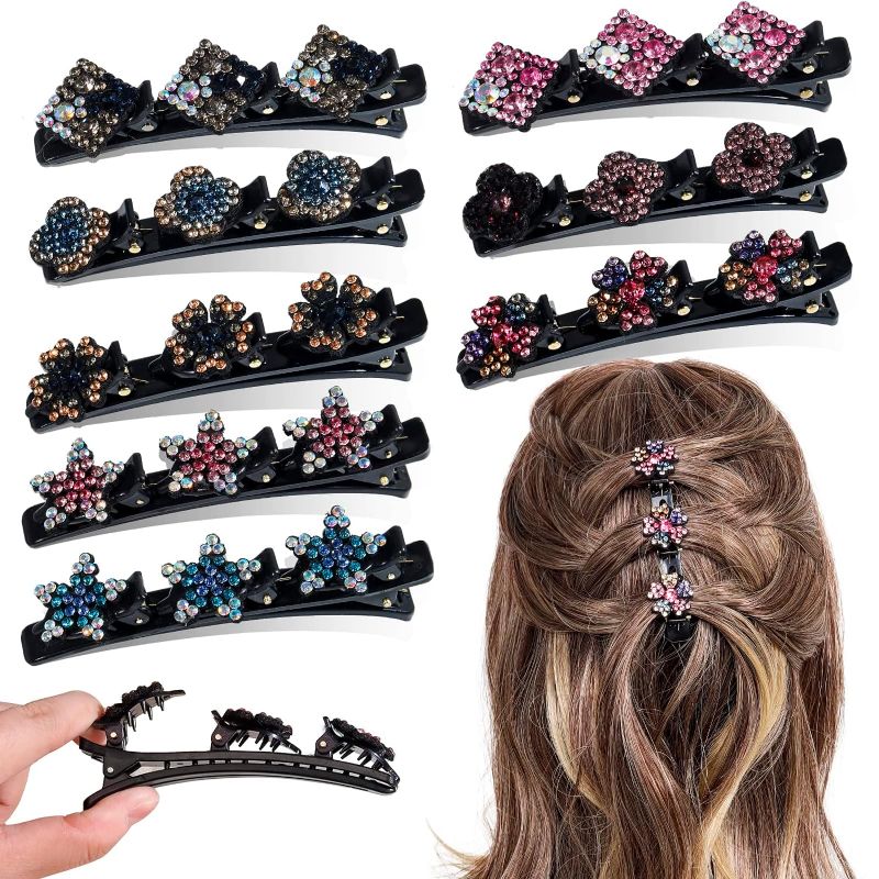 Photo 1 of Braided Hair Clips for Women, 8PCS Sparkling Crystal Stone Hairpins, Duckbill Barrette Clips with 3 Small Clips, Rhinestone Hair Styling Clips for Girl Thick Thin Curly Hair Accessories
