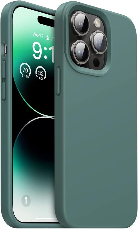 Photo 1 of 2 PACKS - OuXul Designed for iPhone 14 Pro Case, Silky Silicone Shockproof Slim Thin Phone Rubber Case for Men Women with Anti-Scratch Soft Microfiber Lining for iPhone 14 Pro 6.1 inch (Forest Green)
