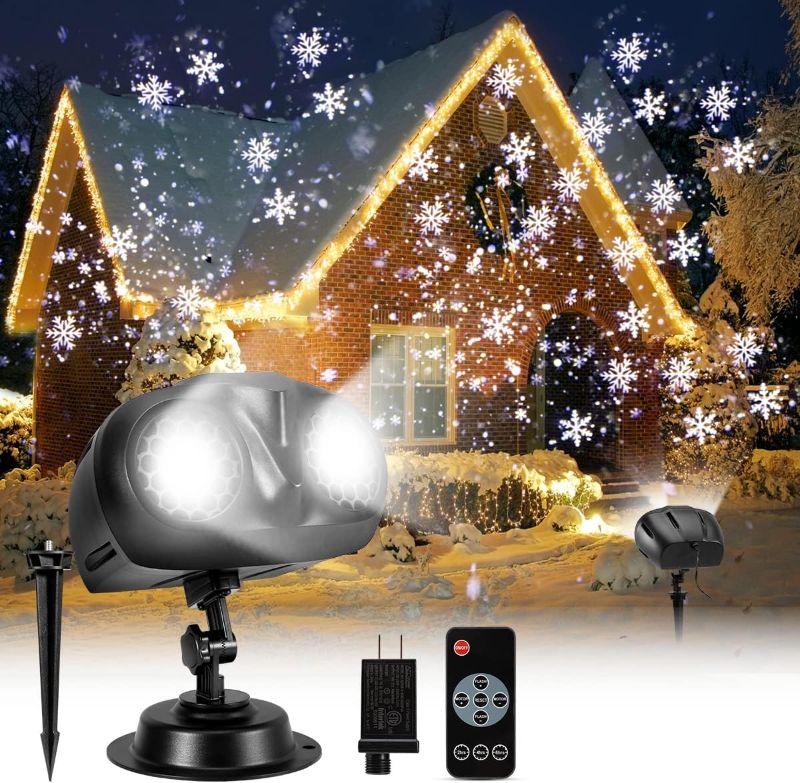 Photo 1 of Christmas Projector Lights Outdoor, Greenclick Upgraded 2-in-1 Rotating Snowflake Projector with Remote Timer IP65 Waterproof LED Christmas Snowfall Projection Lamp for Xmas Holiday House Decoration
