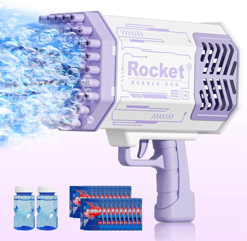 Photo 1 of Bubble Gun Rocket Bubbles Machine with Lights/Bubble Solution, Bazooka 69 Holes Bubbles Machine Kids Toys for Boys Girls Age 3+ Years Old,Summer Toy Gifts for Children Adult Birthday Wedding Party
