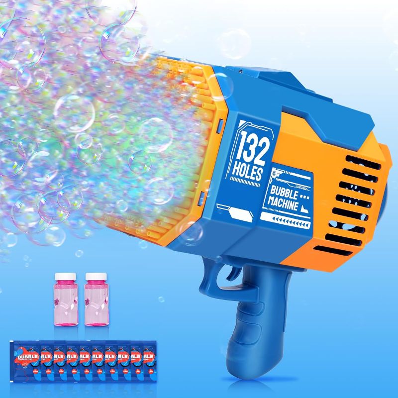Photo 1 of KUTGY Bazooka Bubble Gun Blaster 132 Holes with LED Lights,Big Rocket Boom Bubble Machine Blower,Bubble Maker Toys for Wedding Outdoor Birthday Party Favors Gift(Blue)
