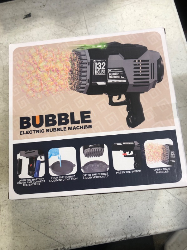 Photo 1 of KUTGY Bazooka Bubble Gun Blaster 132 Holes with LED Lights,Big Rocket Boom Bubble Machine Blower,Bubble Maker Toys for Wedding Outdoor Birthday Party Favors Gift(Gray)
