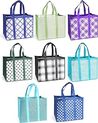 Photo 1 of 8PCS Reusable Grocery Bags, Sewing Heavy Duty Large Shopping Bags with Long Sturdy Handles, Foldable Waterproof Non-Woven Shopping Bags for Picnic, Foldable Tote Bags Bulk, 16.1 × 13 × 10.2inch
