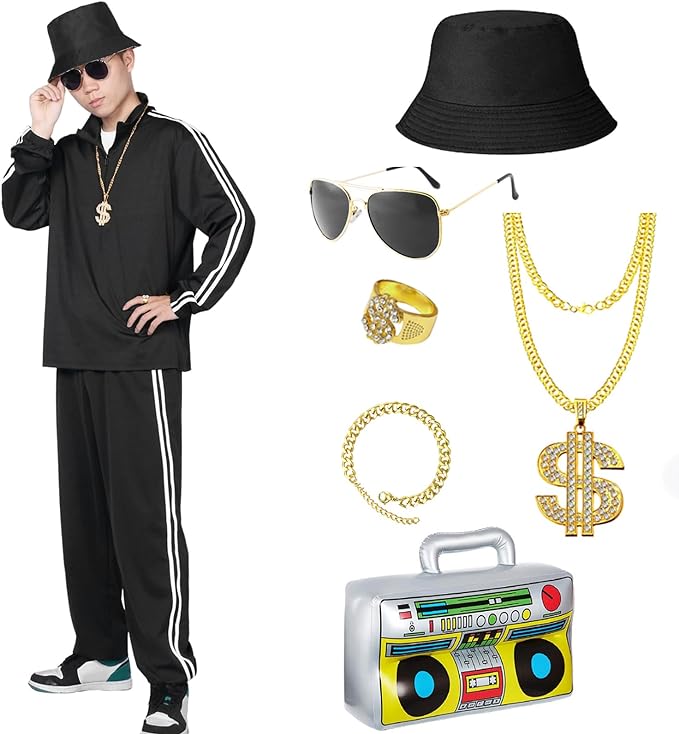 Photo 1 of Alaiyaky 80s Costume Retro Tracksuit 90s Hip Hop Costumes Rapper Outfit Shell Suit Party Dress for Men
