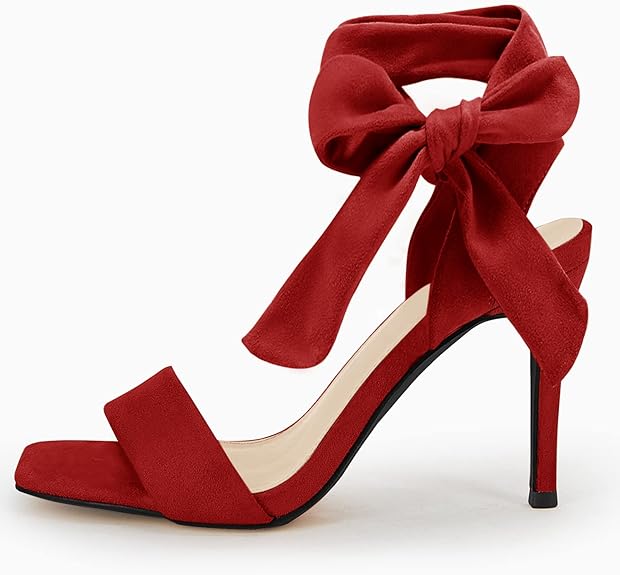 Photo 1 of Coutgo Womens Lace Up Stiletto Heeled Sandals Suede Square Open Toe Wedding Pumps Backless Dress Shoes -- Size 7