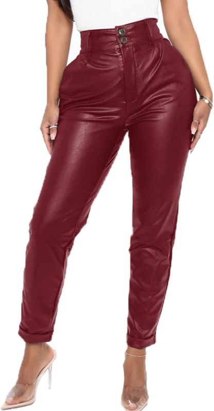 Photo 1 of Await Blooms Women's Casual Loose Pants Stretchy High Waist Pants Tights Tummy Control Yoga Pants -- Wine Red -- Size Medium
