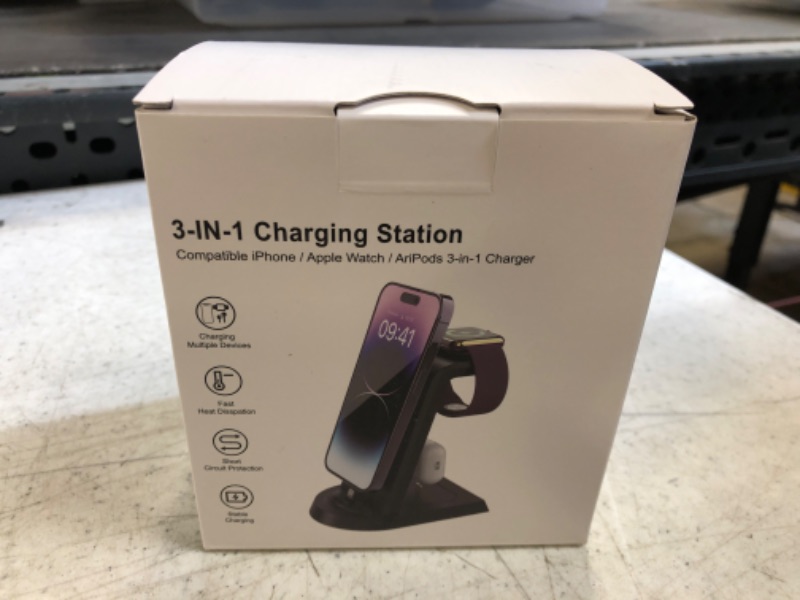 Photo 2 of Anirun Charging Station for Multiple Devices Apple, 3 in 1 Charging Station Apple for iPhone Series, Apple Watch Series and Airpods Charging, with 18W Adapter Black-New