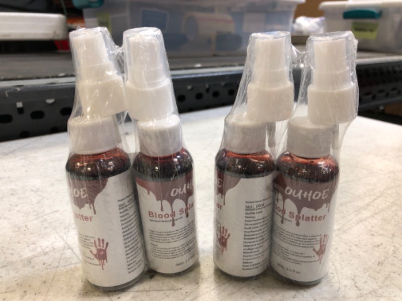 Photo 2 of 2PCS Blood Splatter 2.0 fl oz, Makeup Blood Splatter,Fake Blood Spray, Halloween Liquid Blood for Clothes, Zombie, Vampire and Monster SFX Makeup and Dress Up -- 2 Pack
