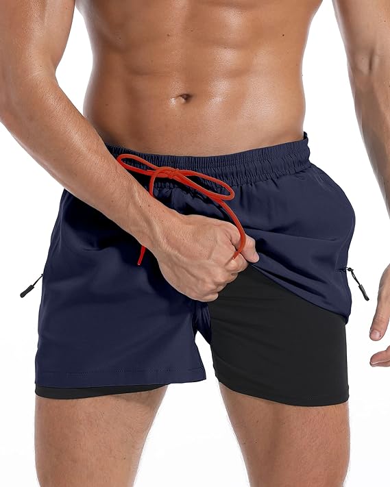 Photo 1 of difficort Men's Swim Trunks with Compression Liner Quick Dry Bathing Suit Board Shorts with Zipper Pockets- SIZE M 
