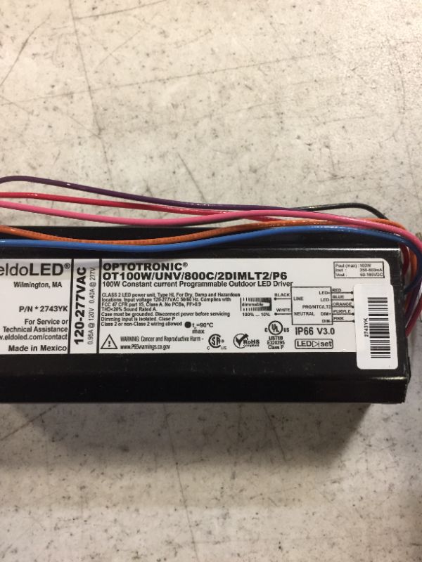 Photo 3 of eldoLED *2743XJ OPTOTRONIC 95W Constant Current 0-10V Dimmable LED Driver, Programmable Outdoor OTi95W/UNV/2750C/2DIM+/P6 (Osram 57509)
