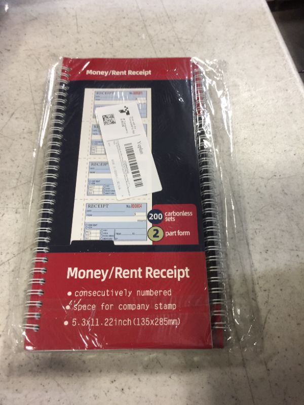 Photo 2 of 2 Packs Receipt Book with Carbon Copies,Money and Rent Receipt Book,2-Part Carbonless,5.31" x 11.22",Spiral Bound,Yellow and Blue Copy,200 Sets per Book
