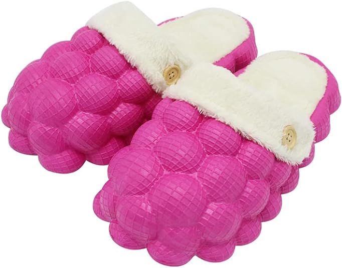 Photo 1 of Bubble Slides, Funny Lychee Bubble Slippers Comfy Fuzzy Plush Lining House Slipper, Shock-absorbing Mute Household Slippers Removable Lining Bubble Shoes- SIZE 10.5
