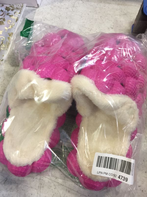 Photo 2 of Bubble Slides, Funny Lychee Bubble Slippers Comfy Fuzzy Plush Lining House Slipper, Shock-absorbing Mute Household Slippers Removable Lining Bubble Shoes- SIZE 10.5
