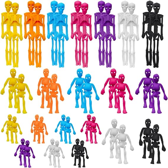 Photo 1 of 42PCS Halloween Stretchy Skeleton Toys, Halloween Party Favors, Halloween Treat Toy Goodie Bag Fillers, Assorted Color Stretchy Skull Squishy Toys, Gift Exchange Prizes for School Classroom