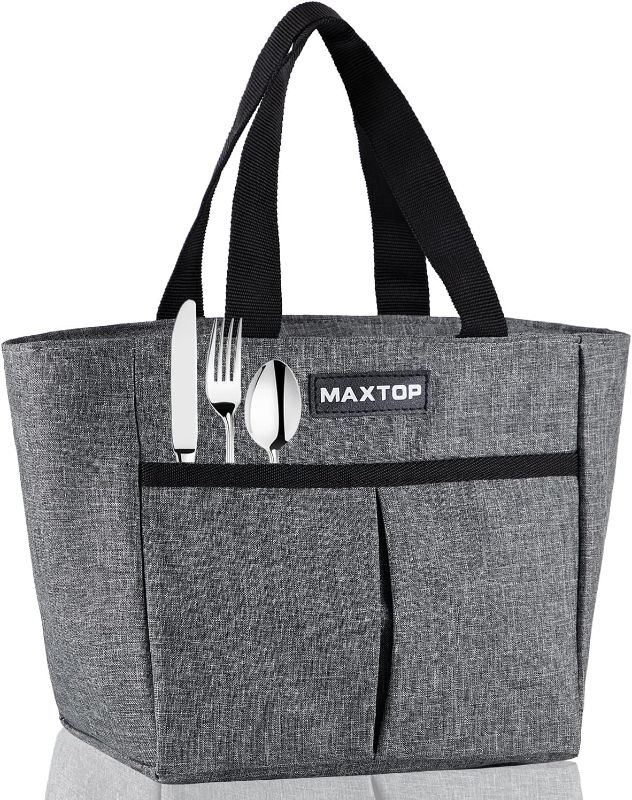 Photo 1 of MAXTOP Lunch Bags for Women Insulated Thermal Lunch Tote Bag Lunch Box with Front Pocket for Office Work Picnic Shopping (Black Small)
